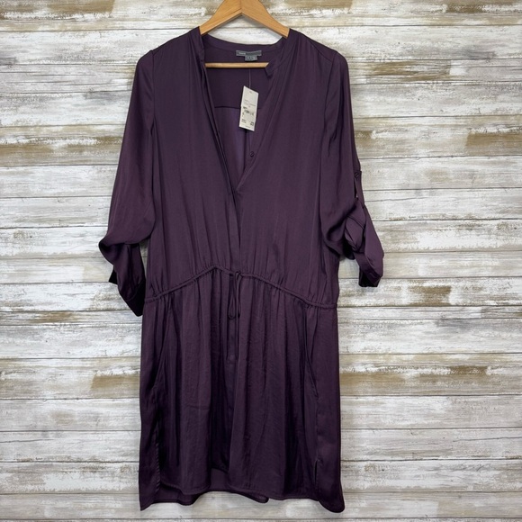 NWT VINCE Women’s Grape 3/4 Sleeve Midi Satin Nordstrom Rack Size Large - Picture 1 of 9
